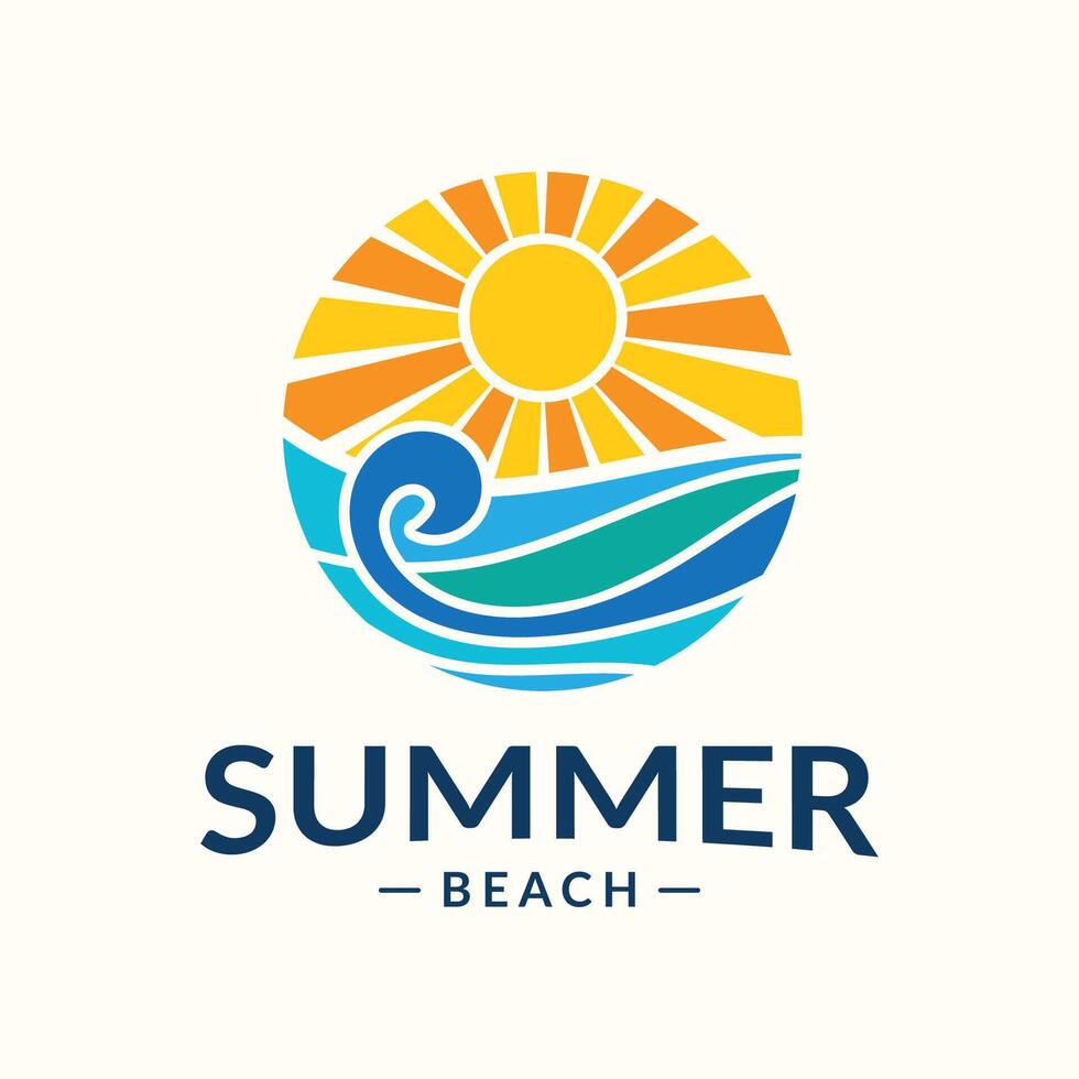 Summer beach logo with sun and wave illustration vector