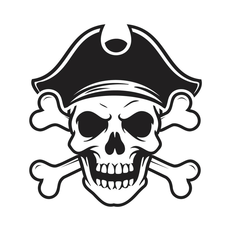 pirate skull with hat and bones illustration vector
