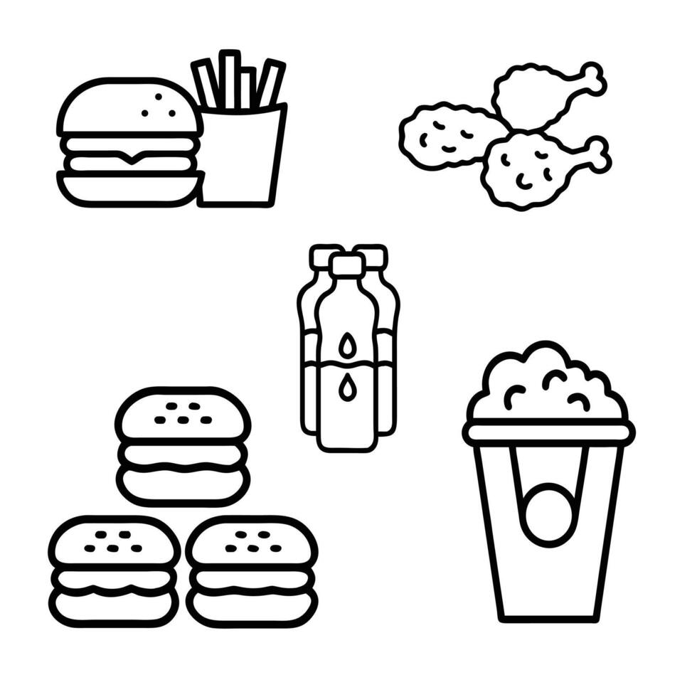 Each icon represents or is used for fast food icon designBurger and Fries Combo meal of burger and fries vector