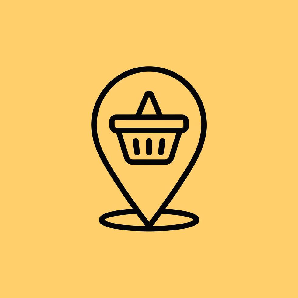 Online shopping location icon illustrating e commerce local store availability and services on a warm yellow background simple linear design vector
