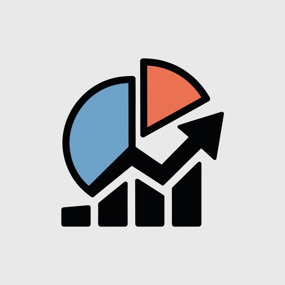 Modern and simplified business chart illustrating growth data and financial analysis with pie chart and upward arrow vector