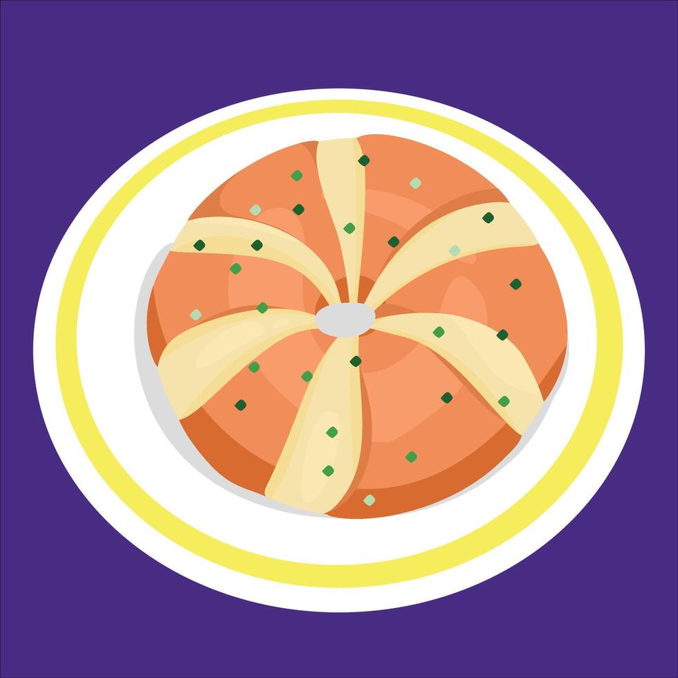 Popular Korean Garlic Cheese Bread with Creamy Filling and Savory Flavor in plate vector