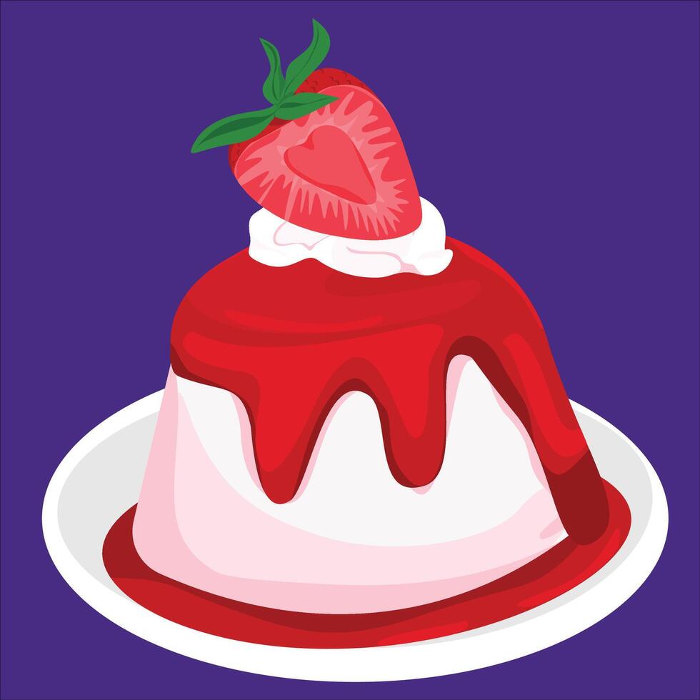 Elegant Italian Panna Cotta Dessert with Fresh Berry Sauce and Smooth Texture vector