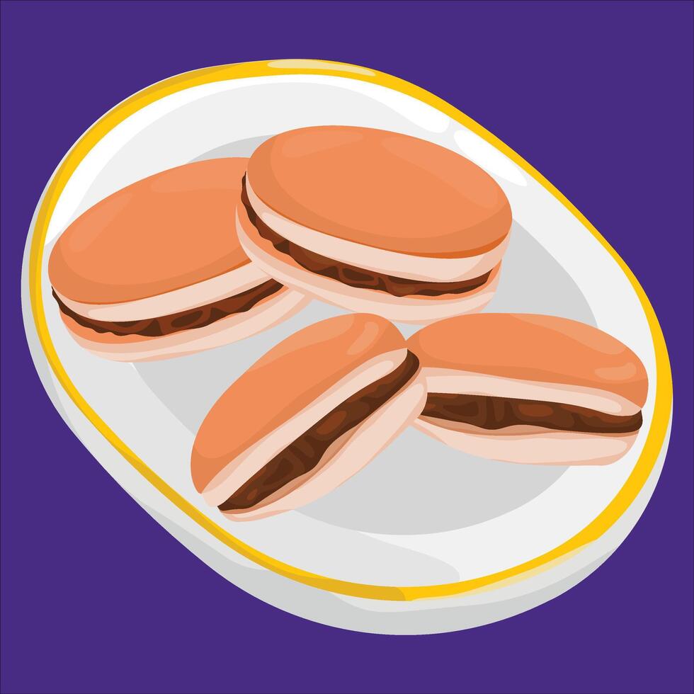 Traditional Japanese Dorayaki Pancakes with Red Bean Filling on a Plate vector