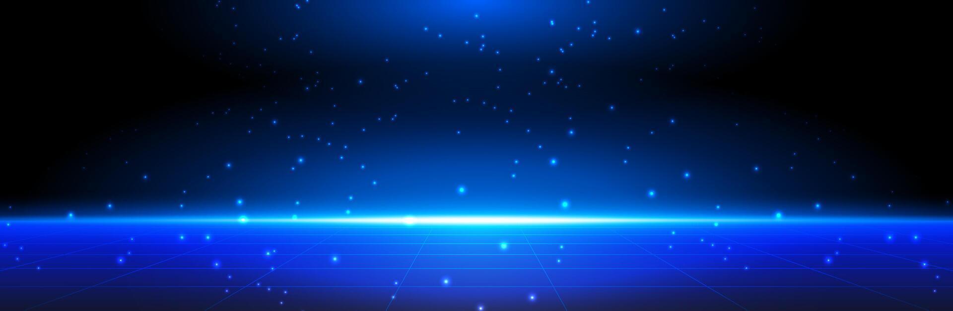 Abstract blue technology background with neon light effect for product presentation, perspective template, design vector