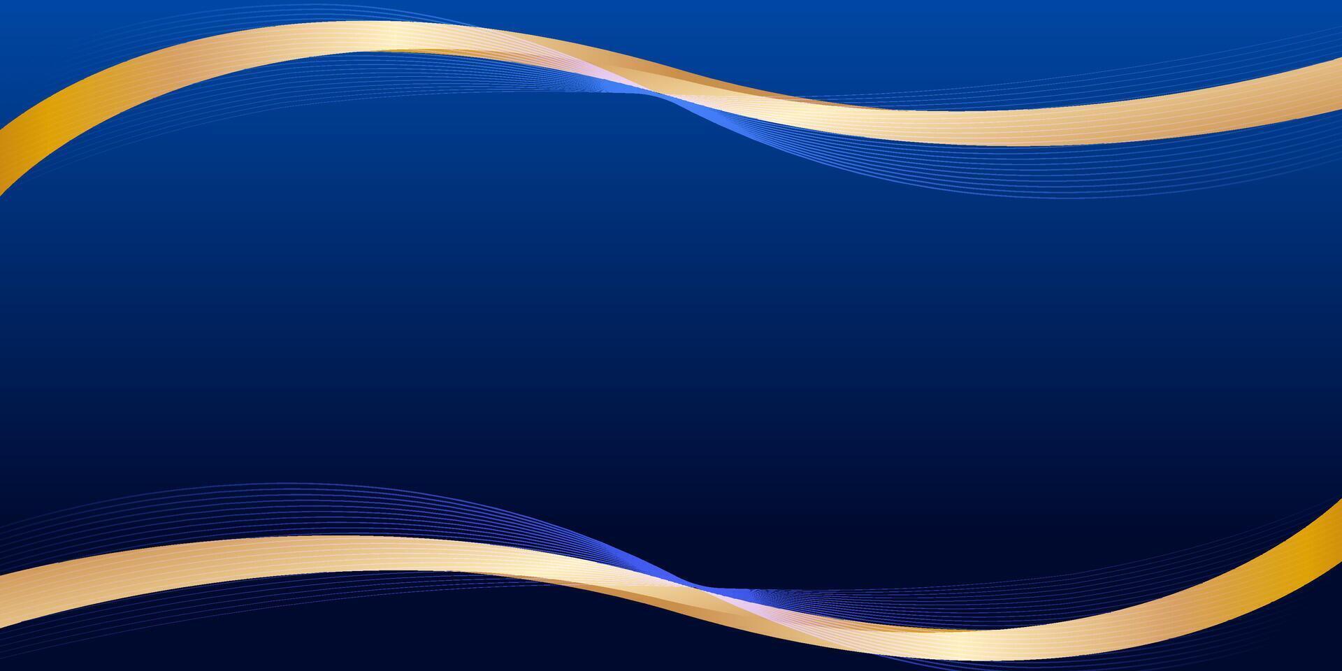 Luxury dark blue background with golden curves for use as design background, banner template, presentation. vector