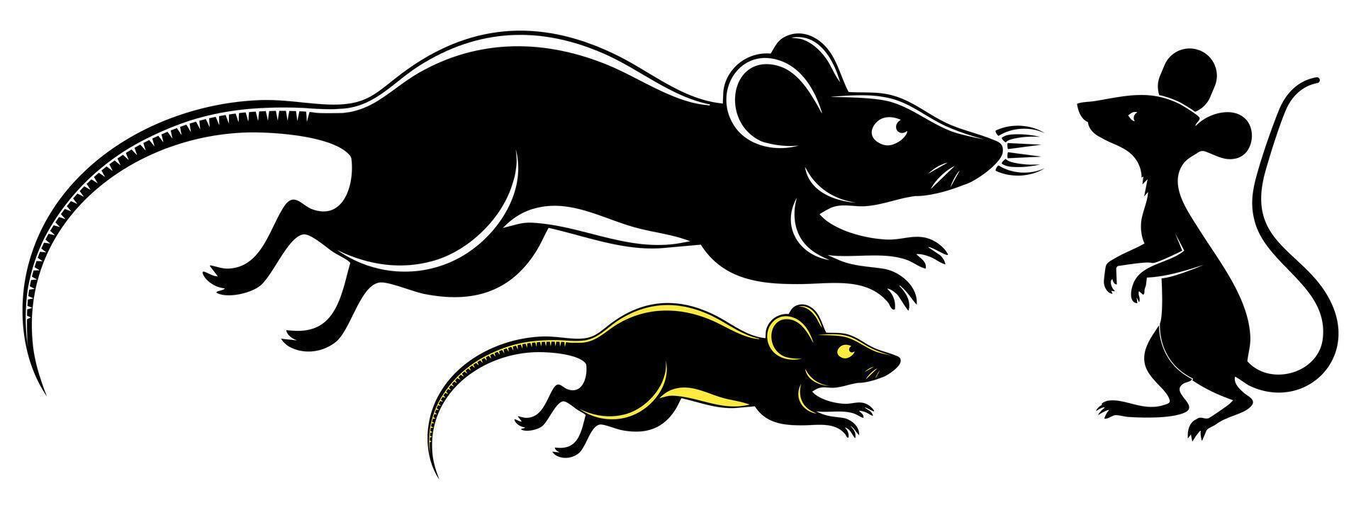 Realistic rat silhouette. Rodent illustration for graphic elements. Wildlife mouse illustration for graphic design element. Realistic mouse silhouette on white background vector