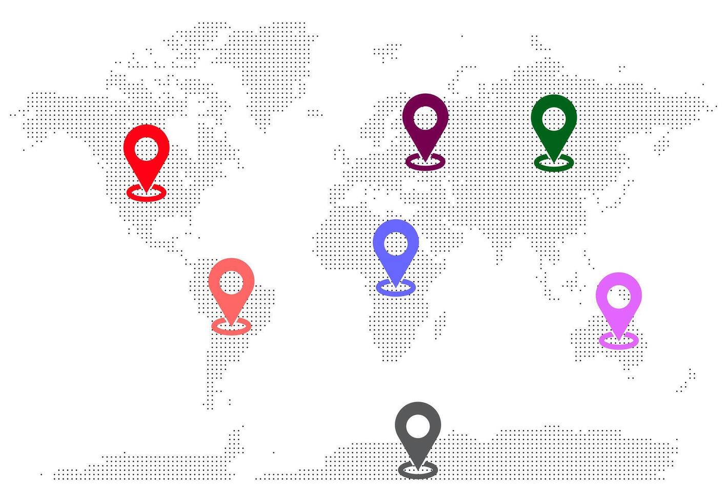 Small dotted style world map shaped by minimal cartography showing continent location in dotted map vector