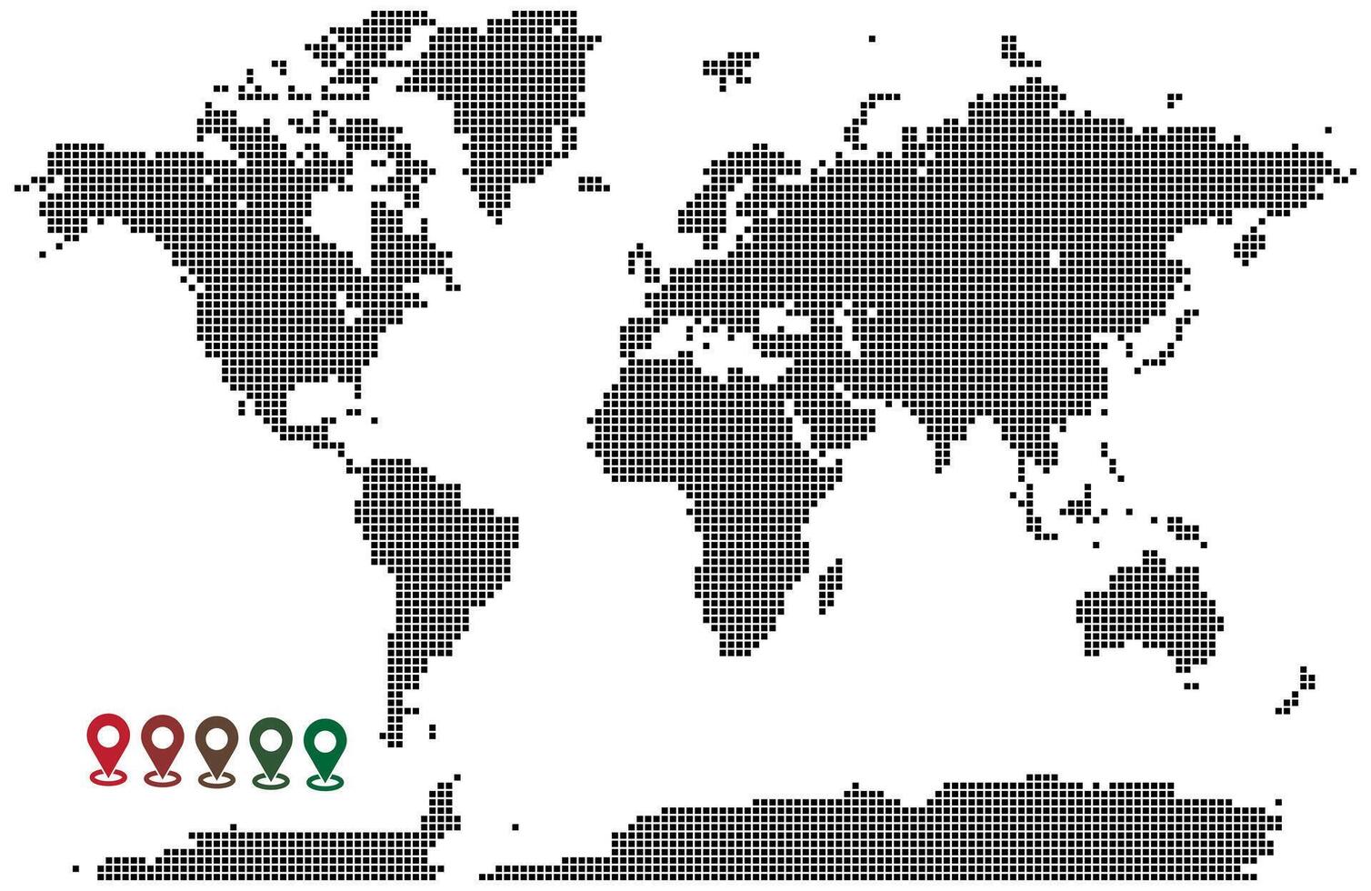 Squire shape dotted world map showing land and ocean details vector
