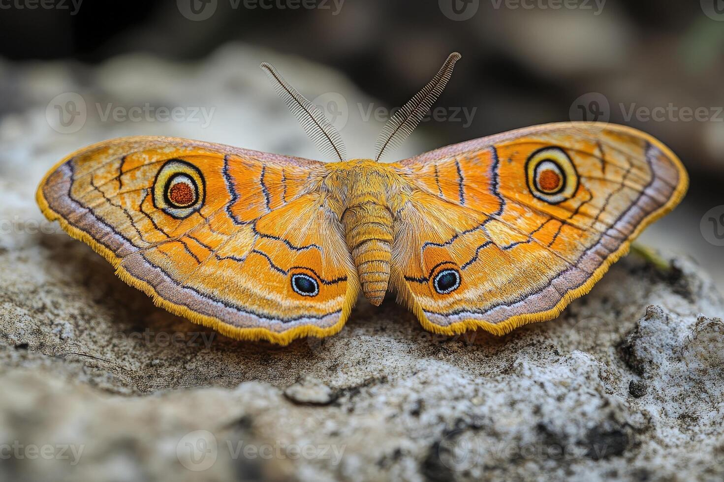 Beautiful butterfly resting on a rock displaying its colorful wings photo
