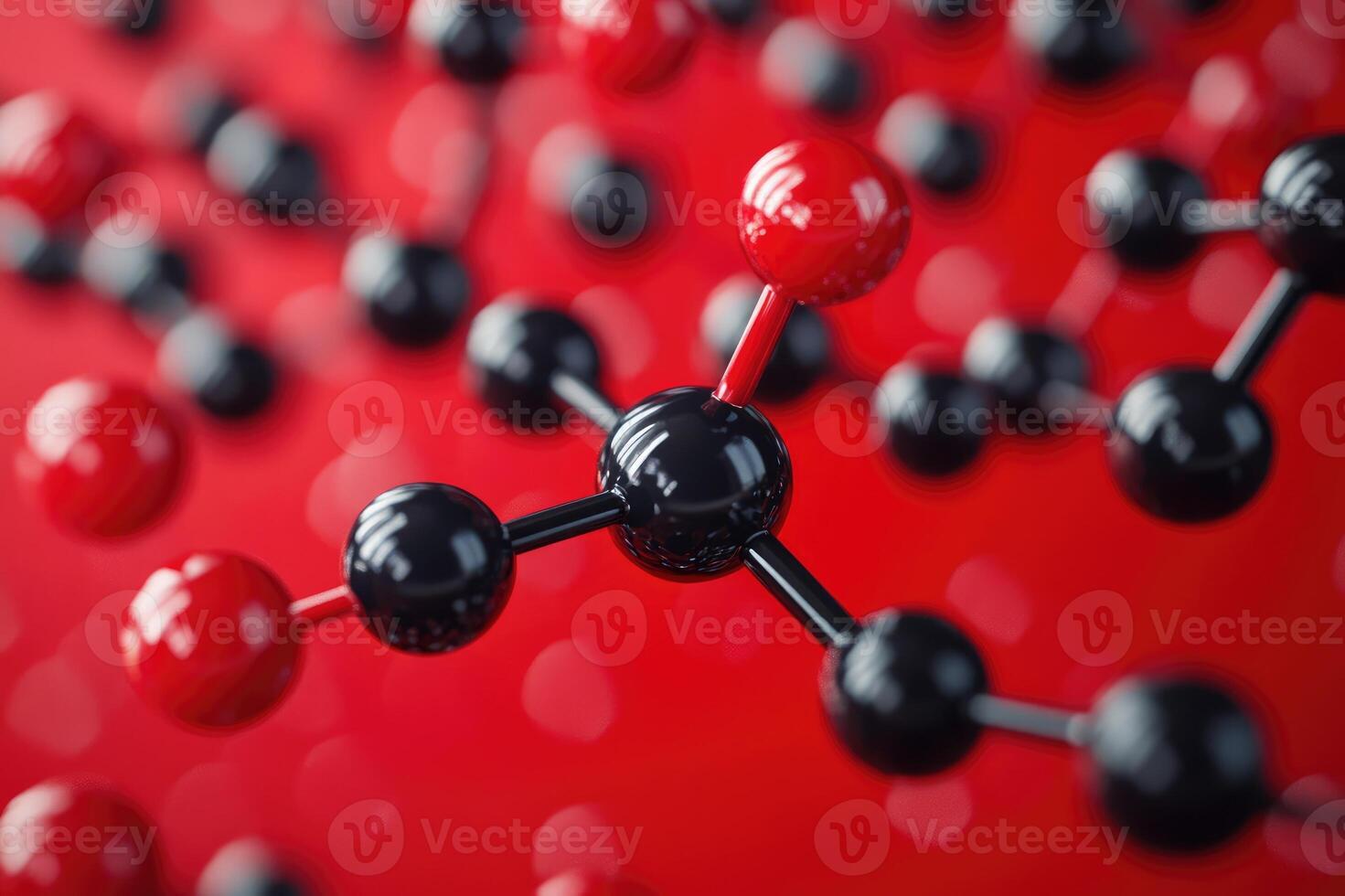Molecular structure floating on red background with shallow depth of field photo