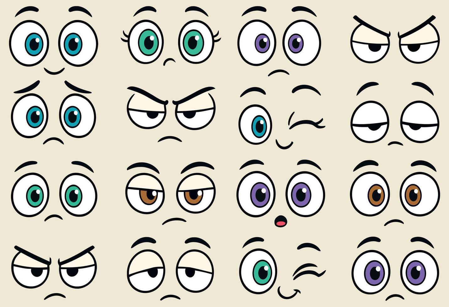 Collection of Various Cartoon Eyes with Diverse Expressions vector