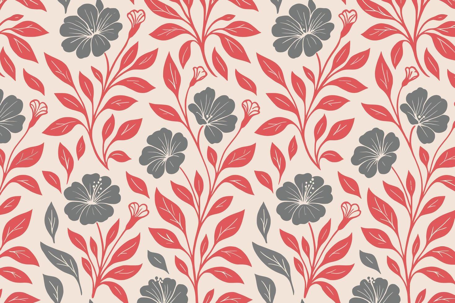Elegant Floral Pattern with Hibiscus and Leaves vector
