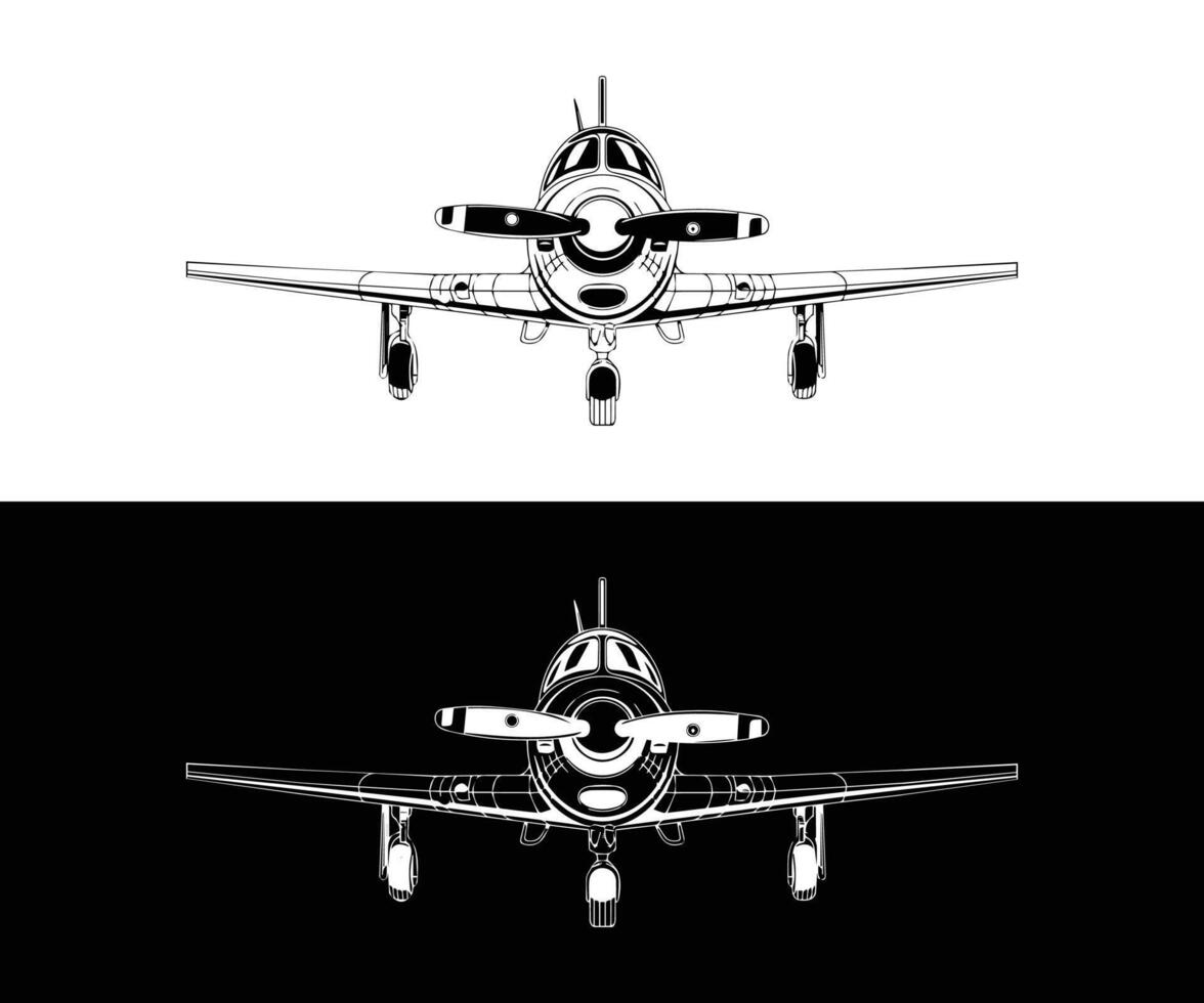 airplane illustration, black and white illustrations of a small airplane vector