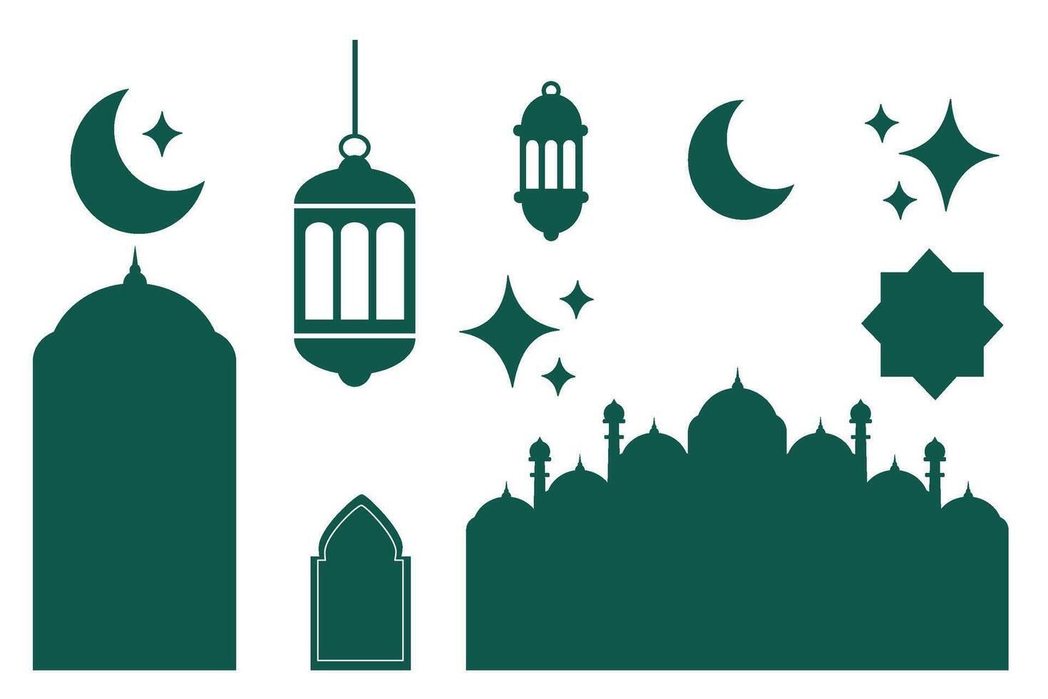 Islamic Icons Set Mosque, Lantern, Moon and Star for Ramadan and Eid Design vector
