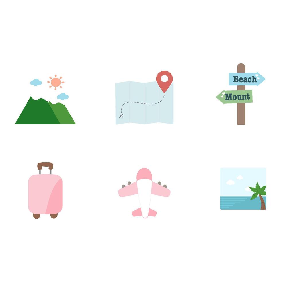 Pastel Pink Travel and Adventure Set Icons vector