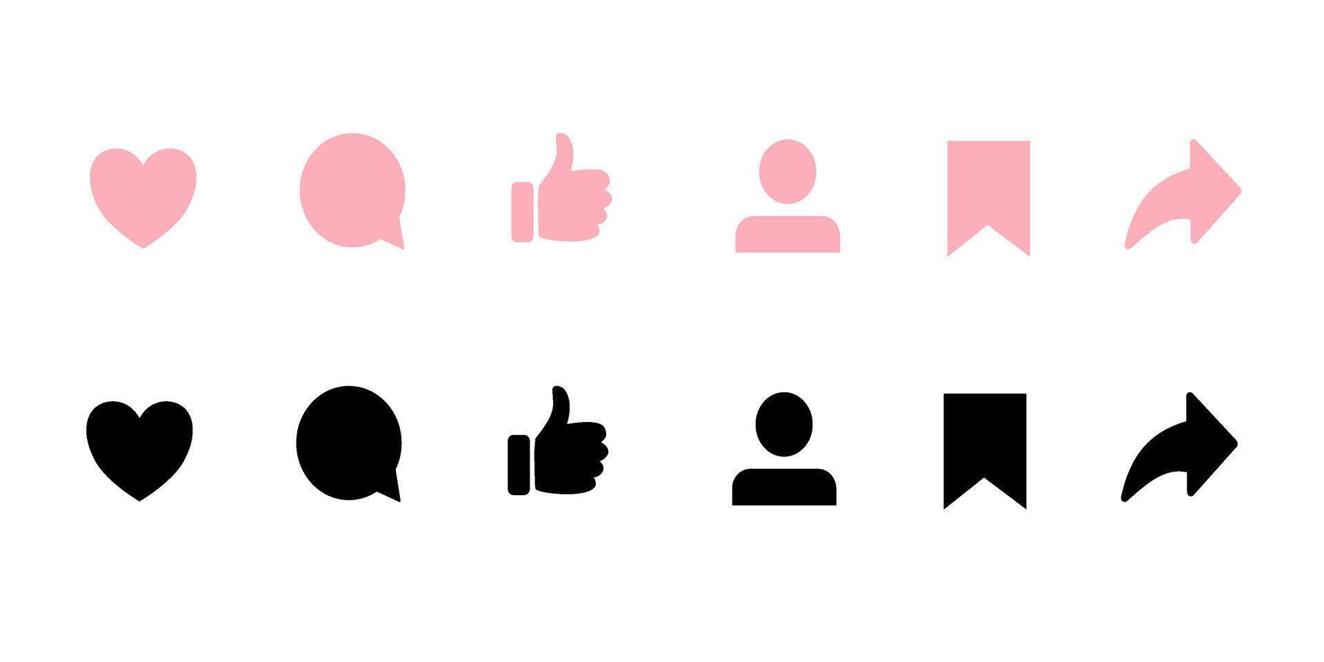 Social Media Icon Set Heart, Chat, Like, Profile, Bookmark, Share Design vector