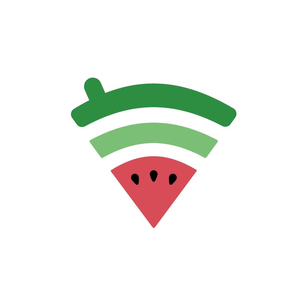 Watermelon Wi-Fi Logo Creative Fruit Internet Symbol with Straw vector