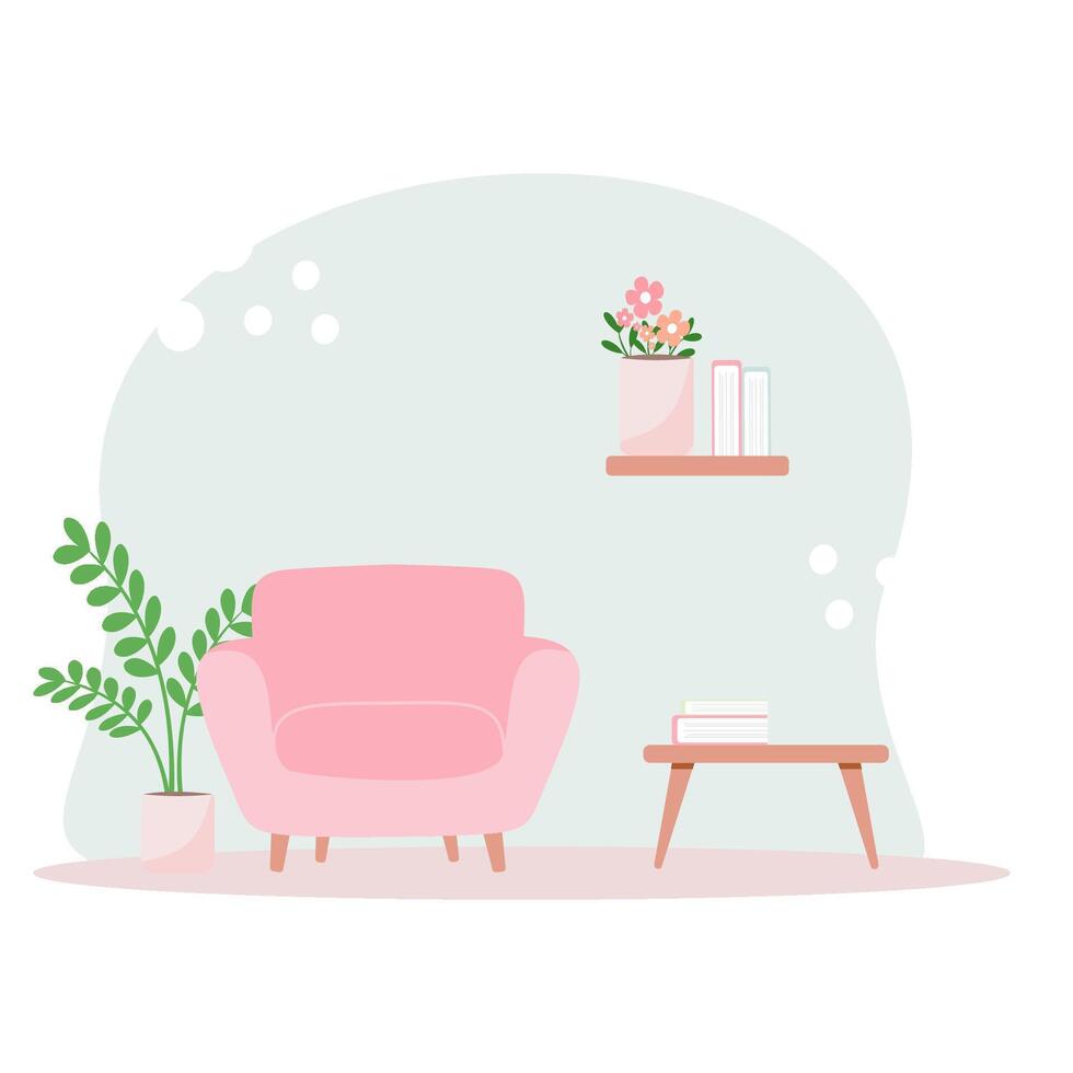 Interior of a living room with modern furniture, including an armchair and a small table vector