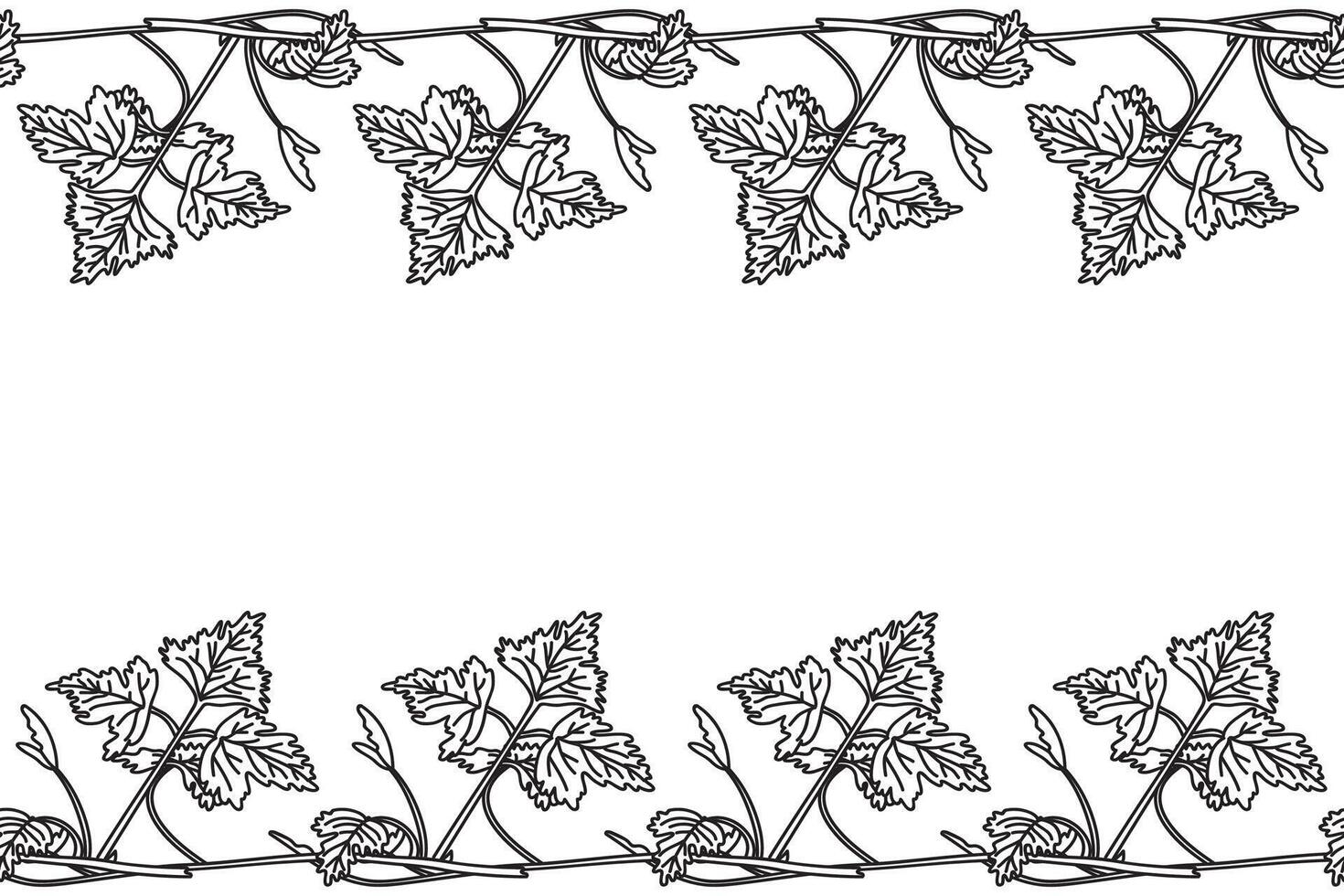 Line art botanical floral horizontal seamless border with grapevine pattern isolated on white background. Hand drawn outline vine plant with stem and leaves illustration. Graphic design element vector