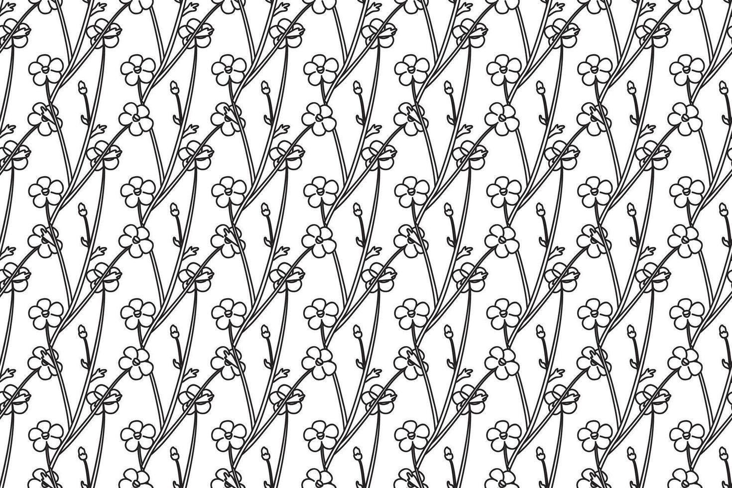 Line art botanical floral seamless pattern illustration. Repeating wildflowers meadow plants whit outline flowers in white background. Graphic design for Fashion Wedding Textile Greeting Card Cover vector