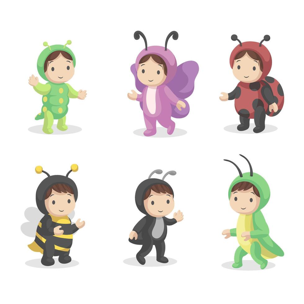 Kids in colorful insect costumes vector