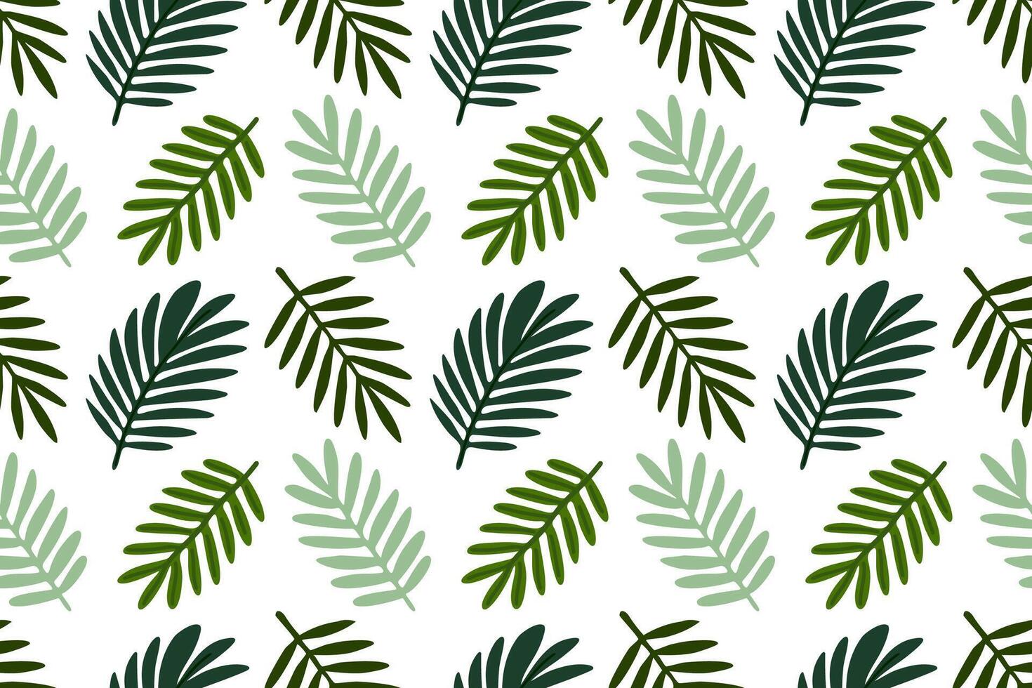 Seamless fern and palm leaf pattern with fresh green tones on white. Perfect for eco-friendly packaging, textiles, and botanical visuals vector