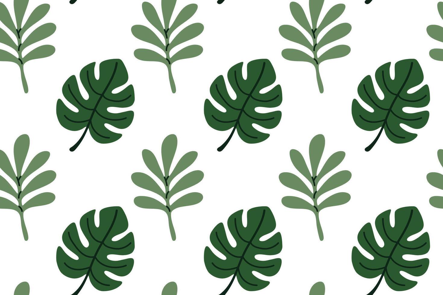 Seamless pattern with monstera and philodendron tropical leaves on white. Great for exotic print design, packaging, and surface decor vector
