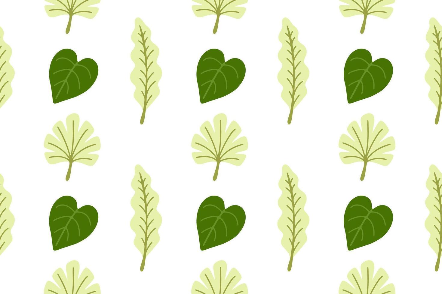 Tropical seamless pattern with heart-shaped and light green leaves. Ideal for summer prints, wallpapers, and nature-themed decor vector
