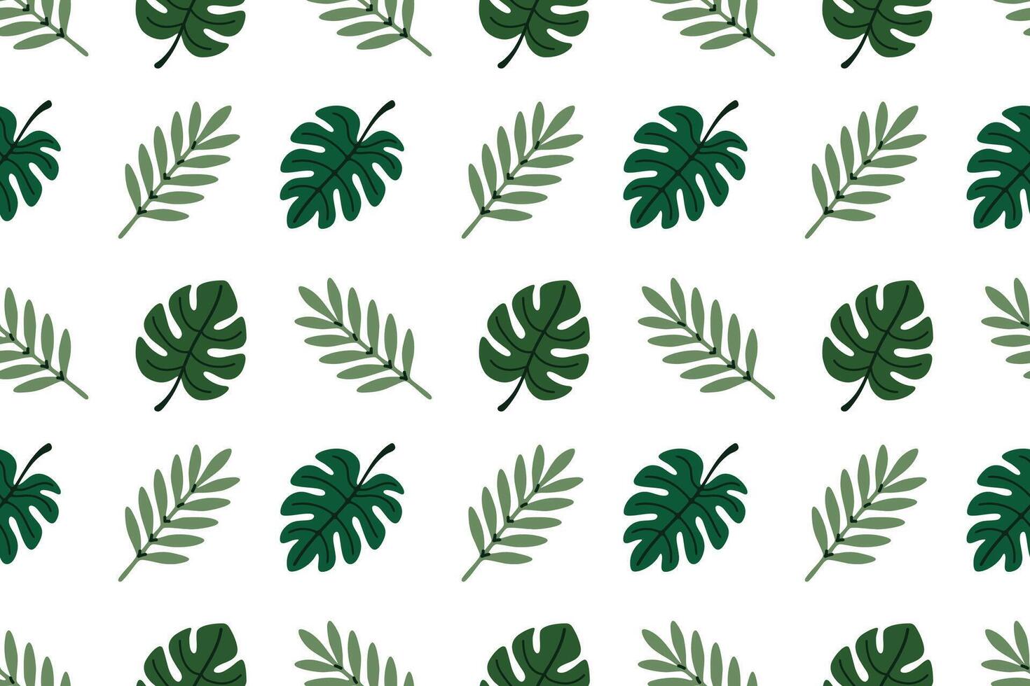 Seamless pattern with mixed tropical leaves including monstera, palm and fern. Great for summer prints, wrapping, and surface design vector