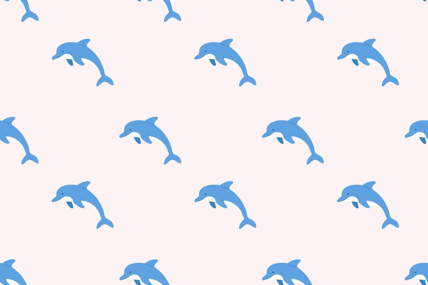 Seamless dolphin pattern on light background with jumping dolphins. Perfect for marine themes, kids content and wrapping design vector