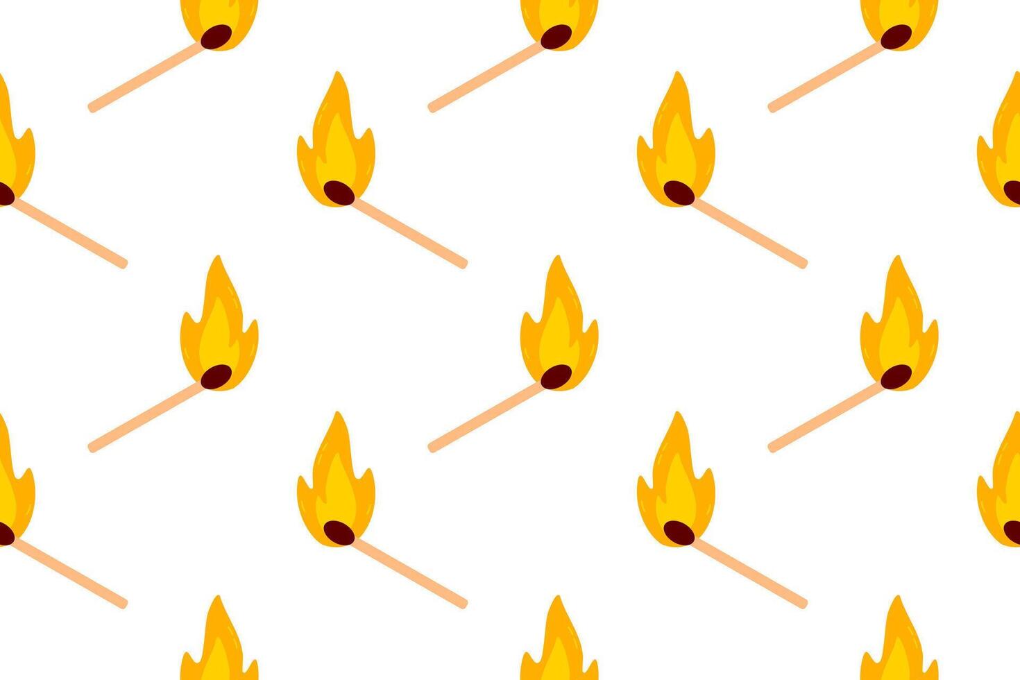 Seamless pattern of burning matchsticks with flames on white background, ideal for fire safety visuals, emergency design, or heat-related themes vector