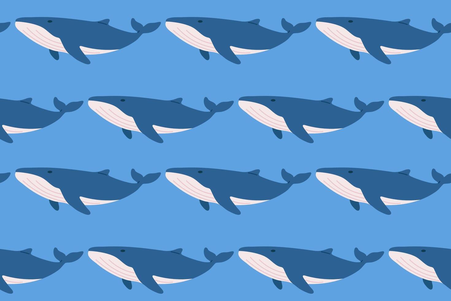 Pattern of cartoon whales on blue background vector