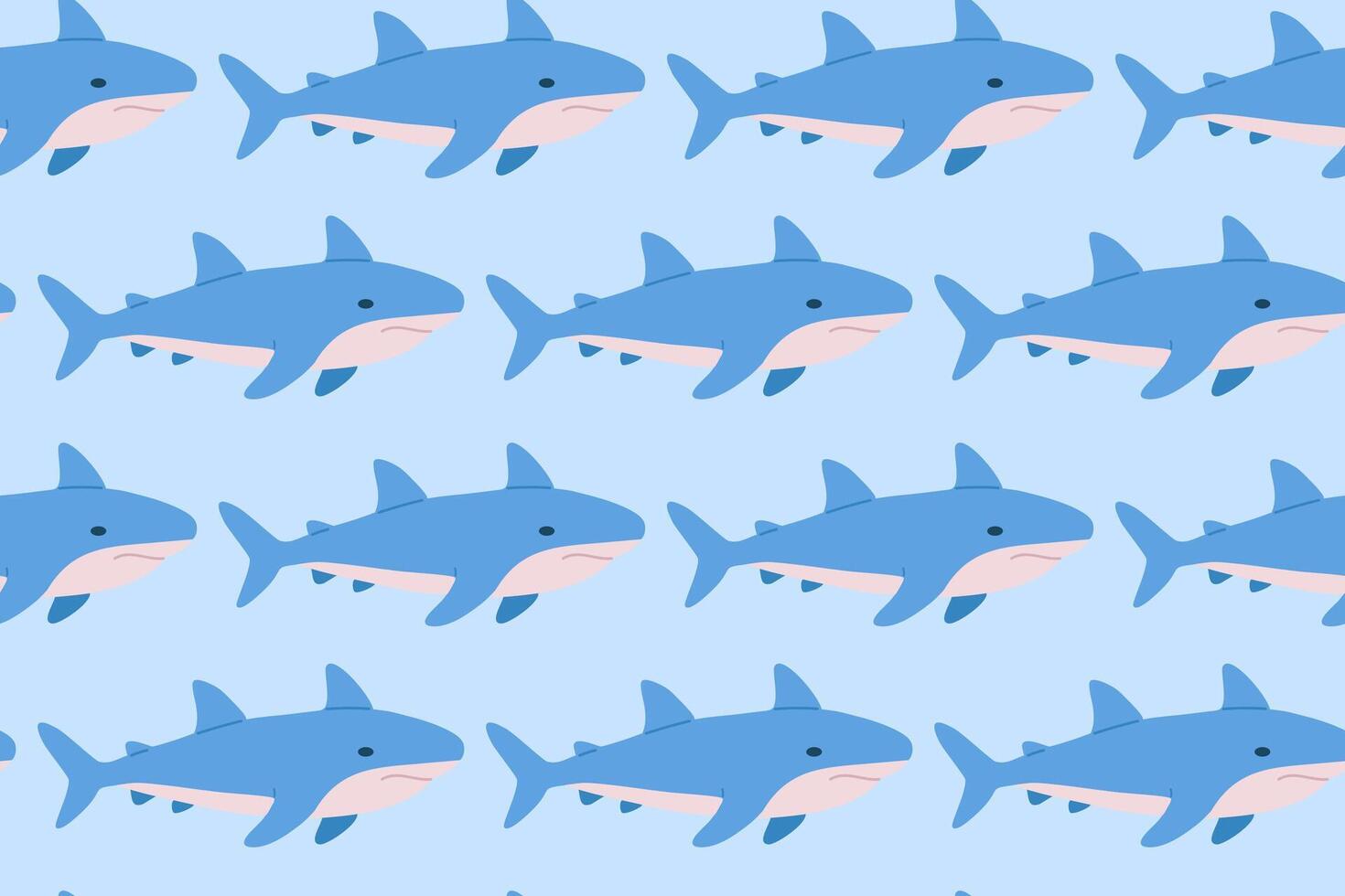 Seamless pattern with sharks swimming on blue. Great for marine wildlife designs and underwater-themed projects vector