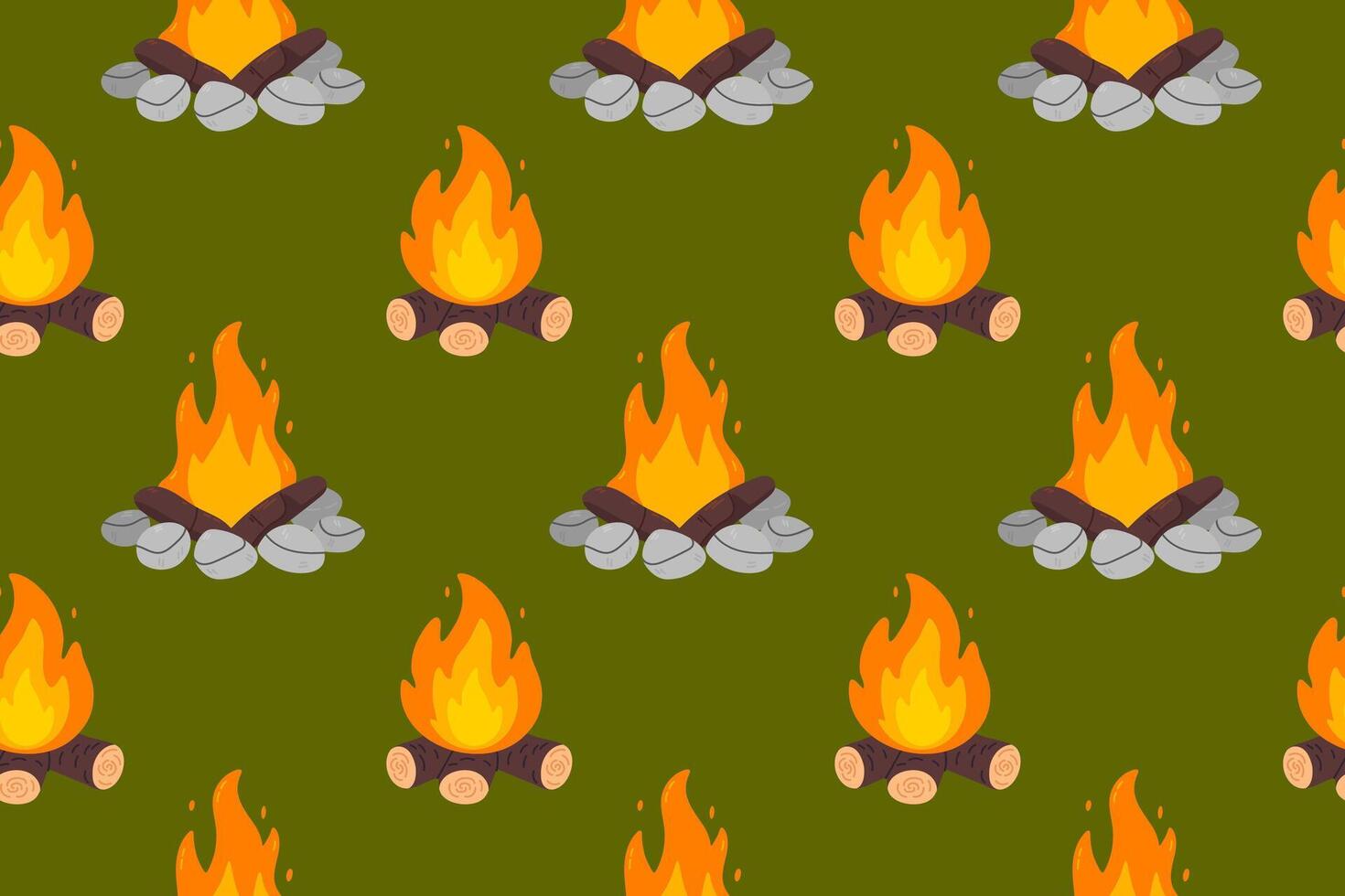 Campfire pattern with flames and logs vector