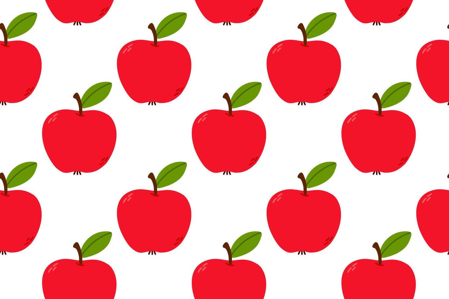 Repeating pattern of red apples with green leaves on white background. Perfect for food packaging, kitchen decor, or healthy lifestyle branding vector