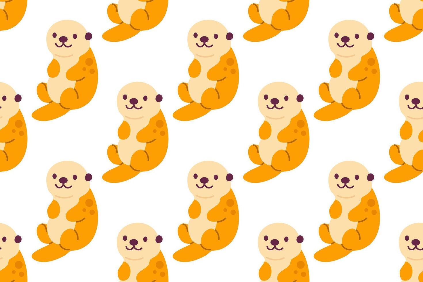 Seamless pattern with cute orange sea otters sitting with happy faces, ideal for childrens ocean-themed designs vector