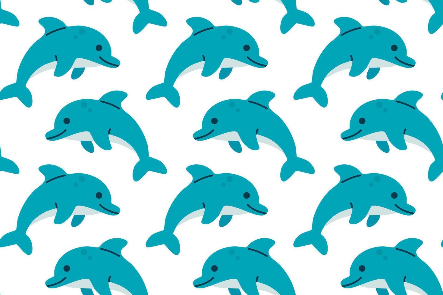 Seamless repeat of smiling blue dolphins on white, great for kids marine themes and educational materials vector