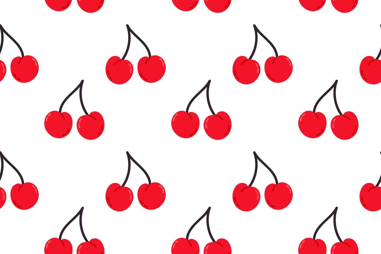 Seamless pattern with red cherries on white background. Great for food packaging, kitchen design, and summer fruit themes vector