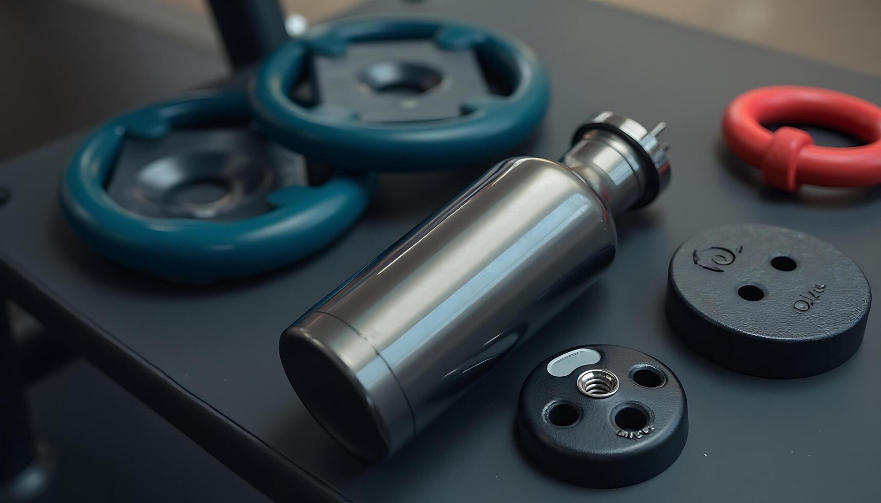 Hydration and Fitness Equipment on Rack for Gym or Home Workout photo