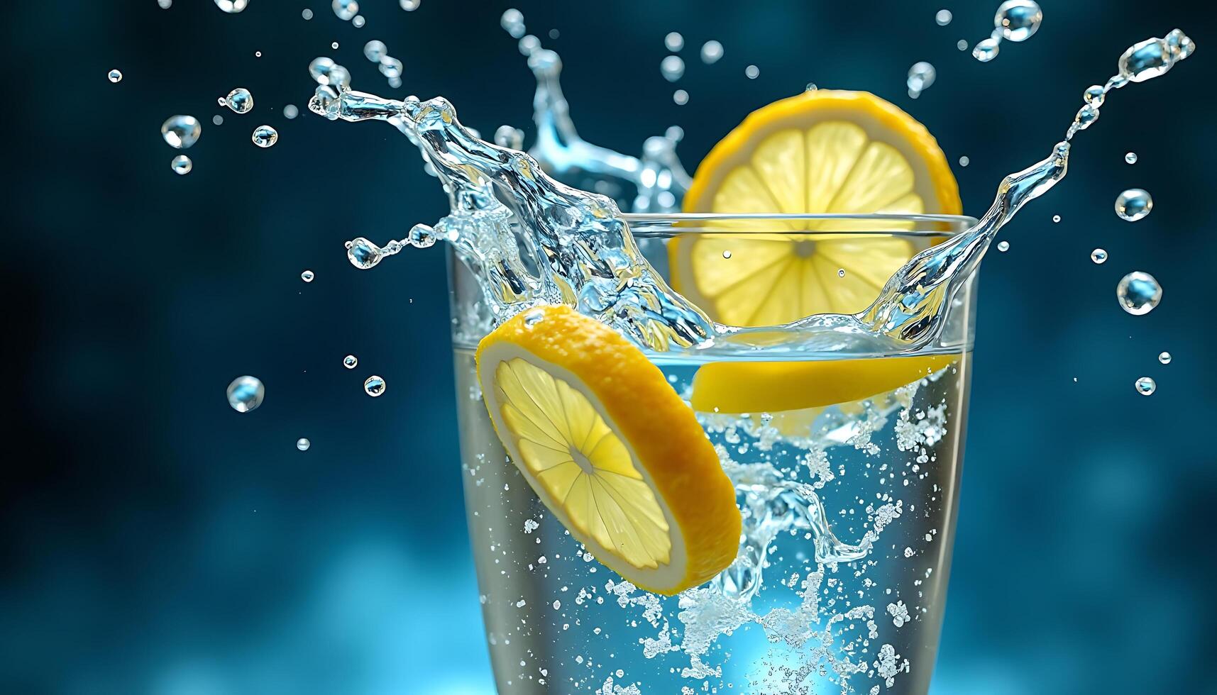 Lemon Slices Plunging Into Glass of Water Creating Refreshing Splash photo