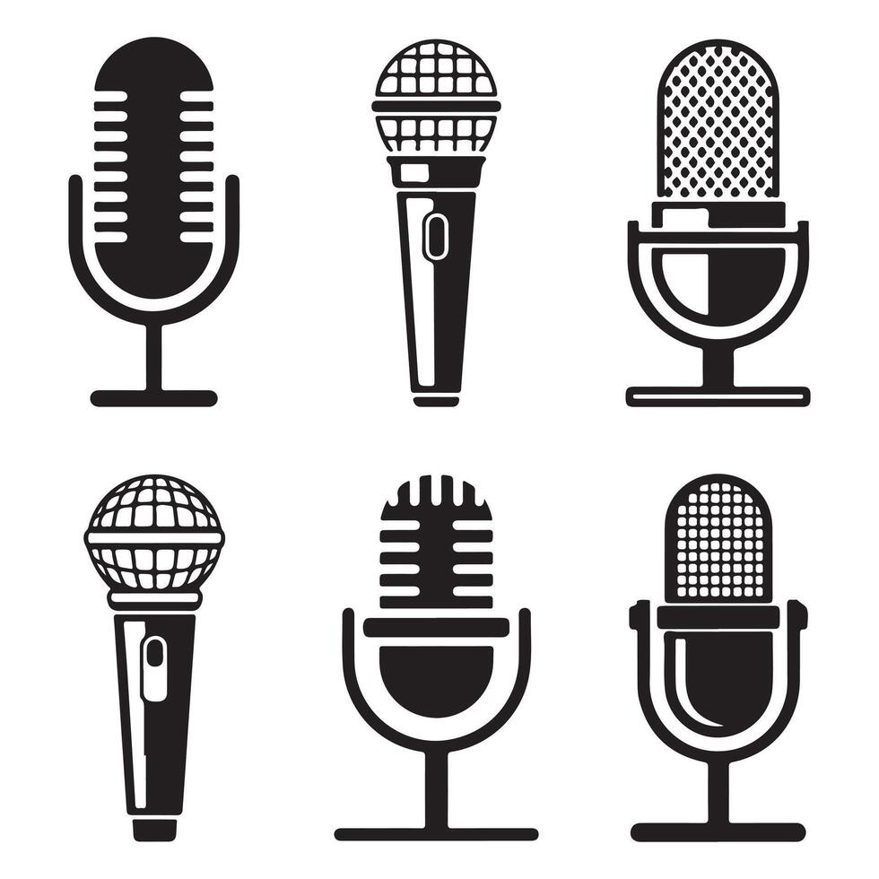 Broadcasting Microphones Set Radio And Podcast Silhouettes vector