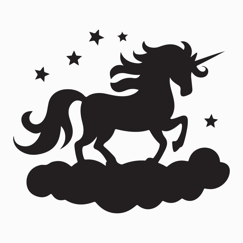 Unicorn Silhouette with Stars and Clouds vector