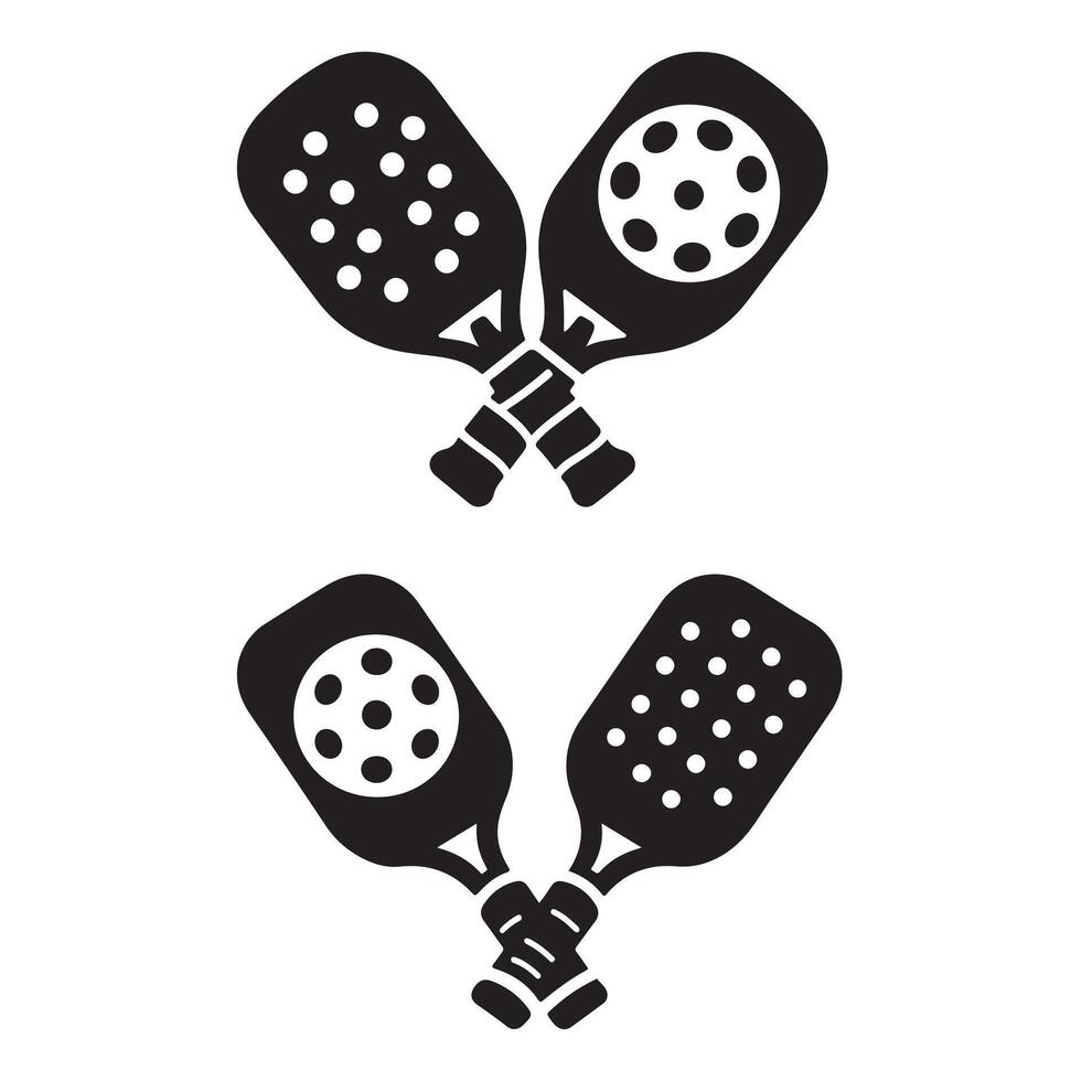 Pickleball Paddles and Ball Silhouette Art Set vector
