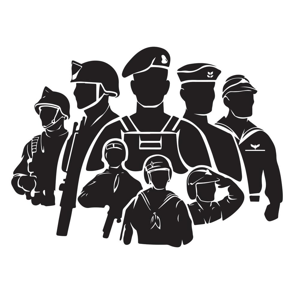 Silhouettes of Military Personnel vector