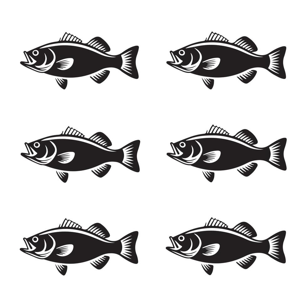Simple Side View Fish Silhouette Art Collection Minimalist Marine Design Elements vector