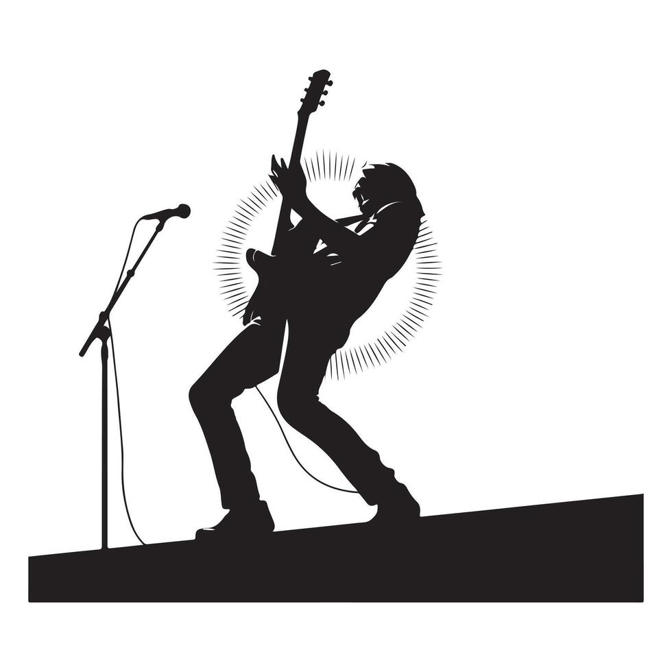 Rockstar on Stage Silhouette Art Dynamic Guitar Solo Performance vector