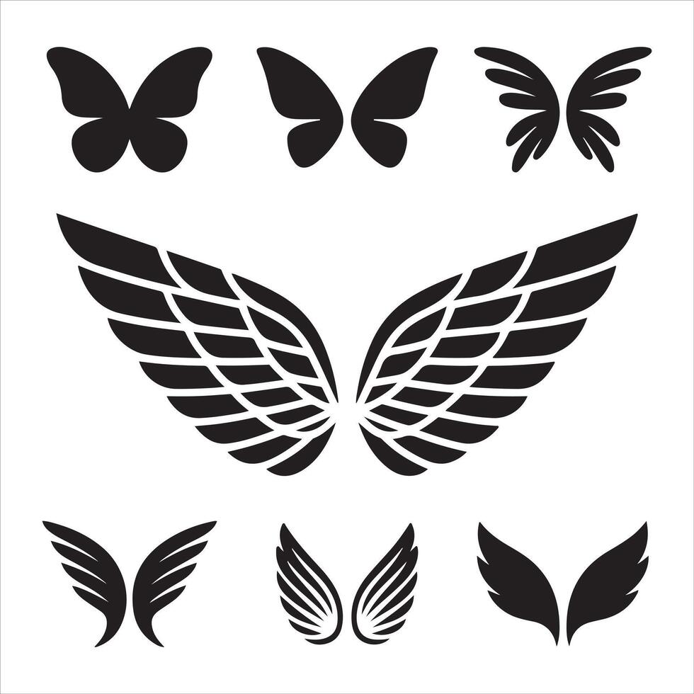 Butterfly And Wing Hybrid Art Set vector