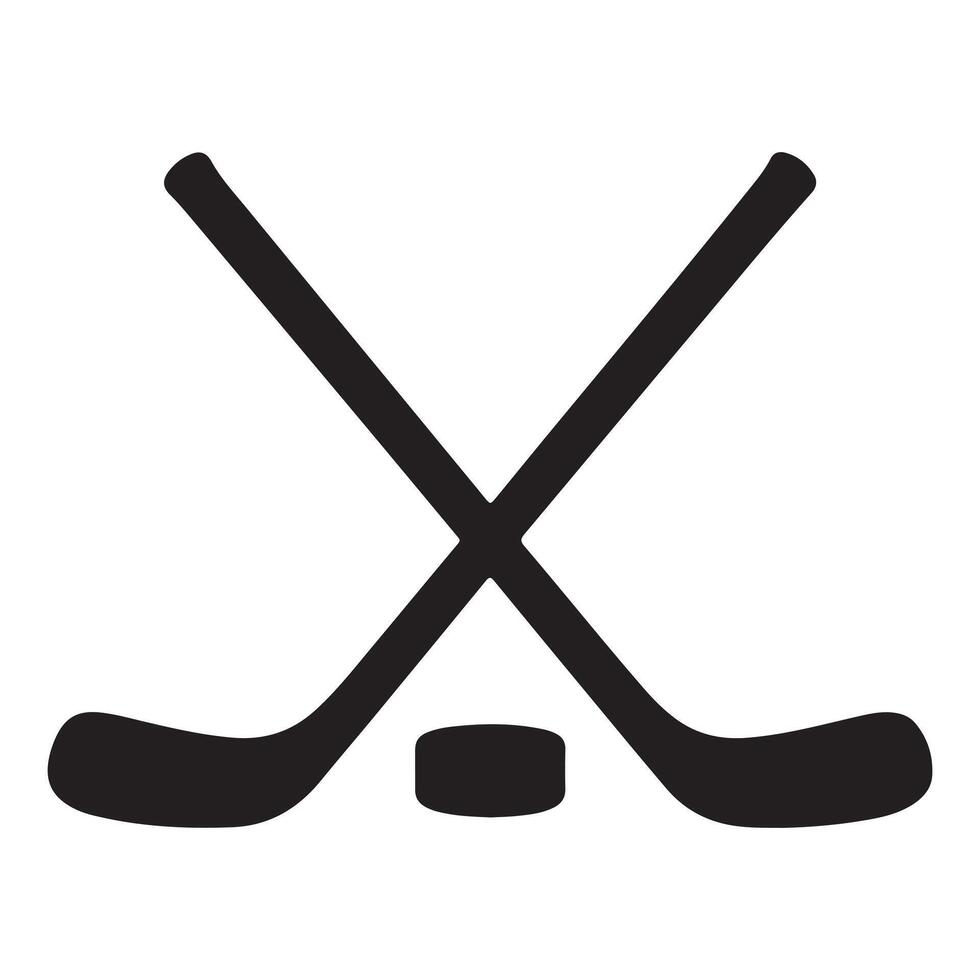 Minimal Crossed Hockey Sticks and Puck Silhouette vector