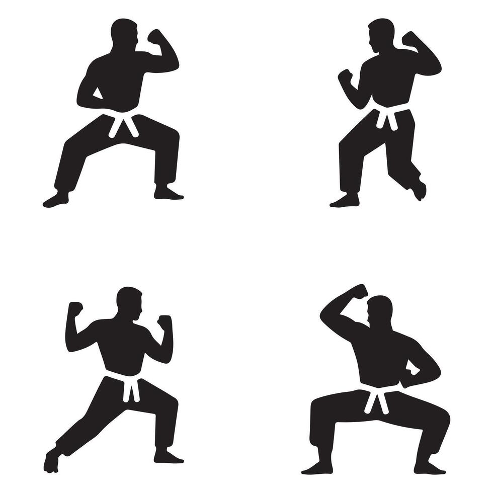 Karate Fighter Silhouettes Martial Art Pose Art with Forgiveness and Focus Theme vector